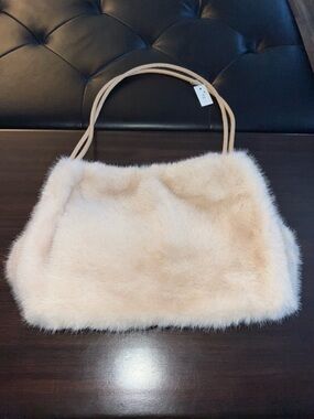 Y2K aesthetics Plush Faux Fur Shoulder Bag in Light Beige - Women